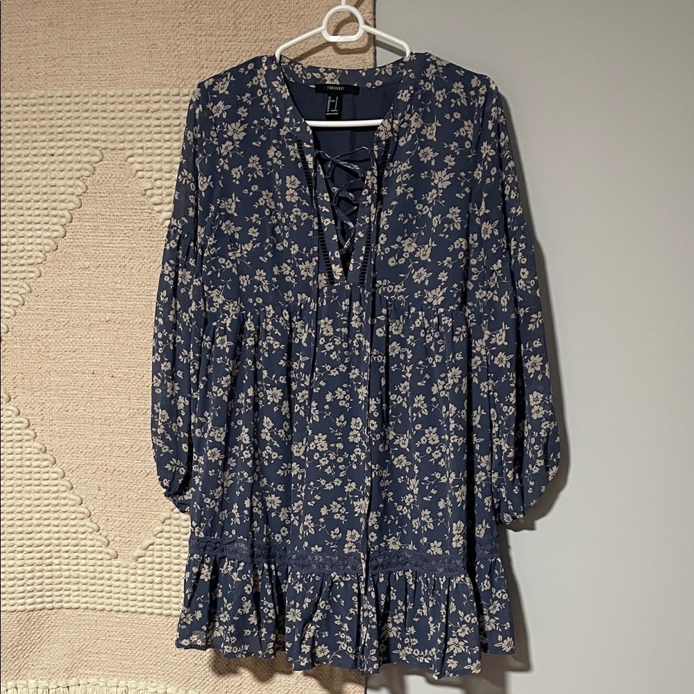 Forever 21 Navy Floral Long Sleeve Dress